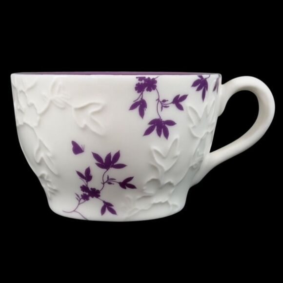 Starbucks Other - ☕️Starbucks 2006 Embossed Ivory & Purple Floral 9oz Teacup/Mug